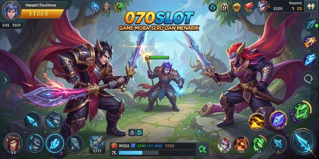 Screenshot gameplay <strong>070SLOT</strong> menampilkan pertarungan menarik antar karakter MOBA.