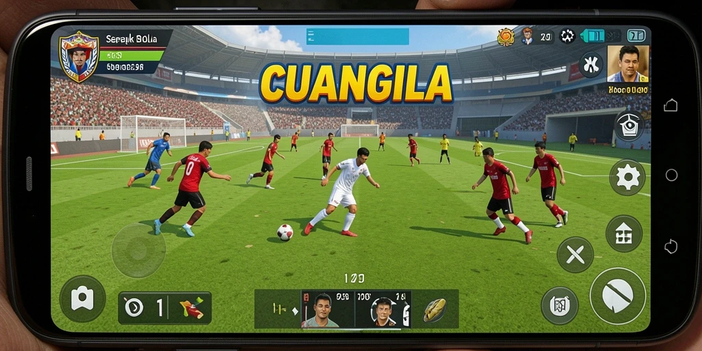 Gameplay seru dalam <strong>CUANGILA</strong> yang menampilkan aksi sepak bola yang mendebarkan.