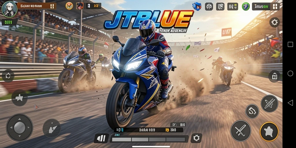 Tampilan seru gameplay balapan motor di JTBLUE.