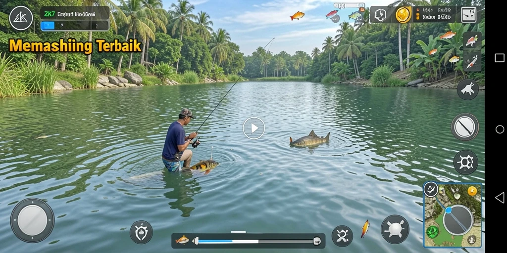 Gameplay ZK7 yang menampilkan pengalaman memancing yang realistis dan seru.
